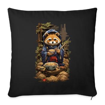 Chien viverrin japonais Ramen Soupes de nouilles esthétique - Housse de coussin décorative 45 x 45 cm - noir - Devant