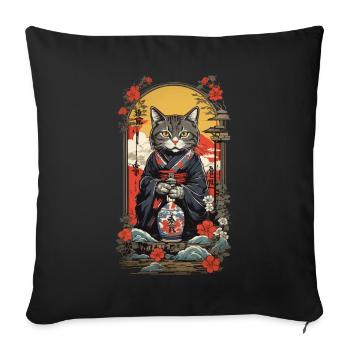 Cat Vintage Japan Art Sake Poster Design - Sofa pillowcase 17,3'' x 17,3'' (45 x 45 cm) - black - Front