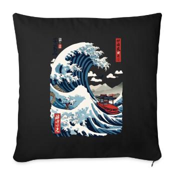 Japan Ukiyo-E Style Captain Sailboat Vintage - Sofa pillowcase 17,3'' x 17,3'' (45 x 45 cm) - black - Front