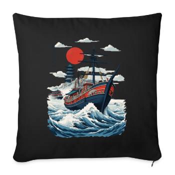 Japan Retro Ukiyo-E Aesthetic Captain Sailboat - Sofa pillowcase 17,3'' x 17,3'' (45 x 45 cm) - black - Front
