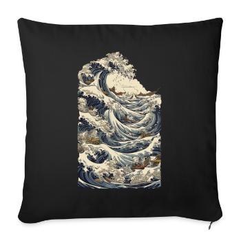 Japan Ukiyo-E Captain Deco Sailboat Vintage - Sofa pillowcase 17,3'' x 17,3'' (45 x 45 cm) - black - Front