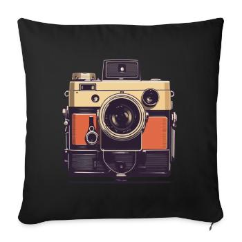 Appareil photo Vintage esthétique photographe rétro - Housse de coussin décorative 45 x 45 cm - noir - Devant