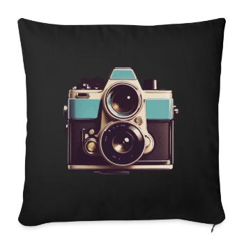 Appareil photo vintage esthétique rétro appareil photo - Housse de coussin décorative 45 x 45 cm - noir - Devant