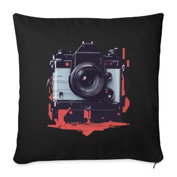 Appareil photo Vintage esthétique photographe rétro - Housse de coussin décorative 45 x 45 cm - noir - Devant