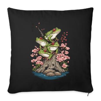Japon Grenouille Streetwear Esthétique Vintage Design - Housse de coussin décorative 45 x 45 cm - noir - Devant