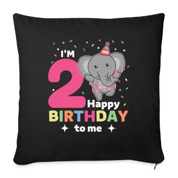 Elephant for 2nd birthday children two years old - Sofa pillowcase 17,3'' x 17,3'' (45 x 45 cm) - black - Front