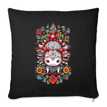 Mexican Floral Axolotl Aesthetics - Sofa pillowcase 17,3'' x 17,3'' (45 x 45 cm) - black - Front