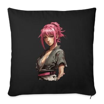 Anime Kunoichi Girl Style Ninja Japonais - Housse de coussin décorative 45 x 45 cm - noir - Devant