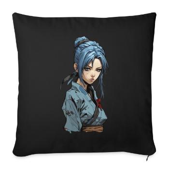 Anime Kunoichi Fille Ninja Japonais - Housse de coussin décorative 45 x 45 cm - noir - Devant