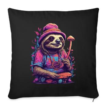 Faultier Psychedelic Art Wald Pilze Musik Festival - Sofakissenbezug 45 x 45 cm - Schwarz - Vorne