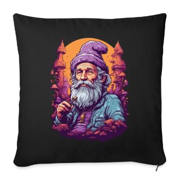 Vieux mec couleurs vives champignons forestiers psychédéliques - Housse de coussin décorative 45 x 45 cm - noir - Devant