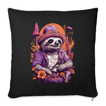 Paresseux Art psychédélique Festival de musique champignons des bois - Housse de coussin décorative 45 x 45 cm - noir - Devant