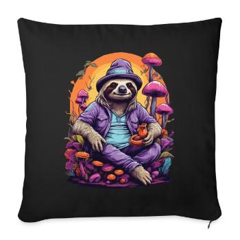 Paresseux Art psychédélique Goa Trance forêt champignons - Housse de coussin décorative 45 x 45 cm - noir - Devant