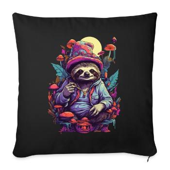 Paresseux Art psychédélique Woodland Mushrooms Festival de musique - Housse de coussin décorative 45 x 45 cm - noir - Devant