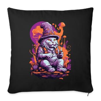 Psychedelic Art Forest Mushrooms Goa Trance Cat - Sofa pillowcase 17,3'' x 17,3'' (45 x 45 cm) - black - Front
