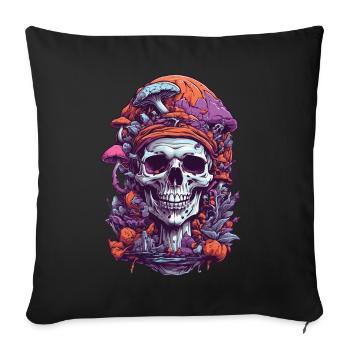 Psychedelic Art Skull Forest Mushrooms Music Festival - Sofa pillowcase 17,3'' x 17,3'' (45 x 45 cm) - black - Front