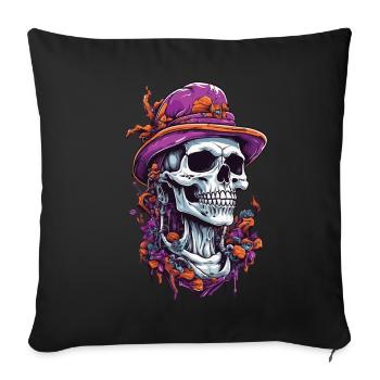 Crâne psychédélique Art Goa Trance champignons - Housse de coussin décorative 45 x 45 cm - noir - Devant
