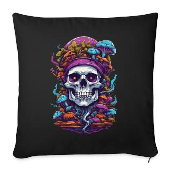 Psychedelic Art Skull Forest Mushrooms Music Festival - Sofa pillowcase 17,3'' x 17,3'' (45 x 45 cm) - black - Front