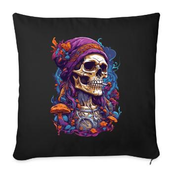 Crâne psychédélique forêt champignons musique Festival Art - Housse de coussin décorative 45 x 45 cm - noir - Devant