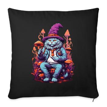 Art psychédélique chat Champignons forestiers Festival de musique - Housse de coussin décorative 45 x 45 cm - noir - Devant