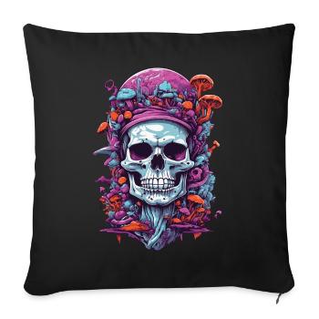 Psychedelic Art und Wald Pilze Skull Design - Sofakissenbezug 45 x 45 cm - Schwarz - Vorne