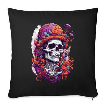 Psychédélique crâne Art Woodland champignons Festival de musique - Housse de coussin décorative 45 x 45 cm - noir - Devant