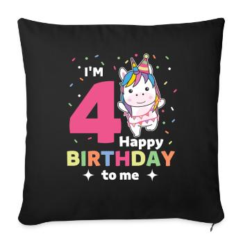 Unicorn for 4th birthday children four years old - Sofa pillowcase 17,3'' x 17,3'' (45 x 45 cm) - black - Front