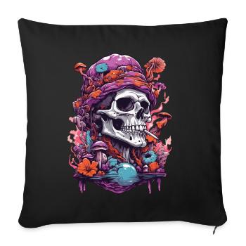 Crâne psychédélique forêt champignons musique Festival Art - Housse de coussin décorative 45 x 45 cm - noir - Devant