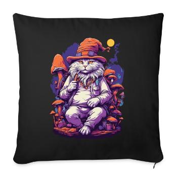 Cat Forest Mushrooms Psychedelic Goa Trance Art - Sofa pillowcase 17,3'' x 17,3'' (45 x 45 cm) - black - Front