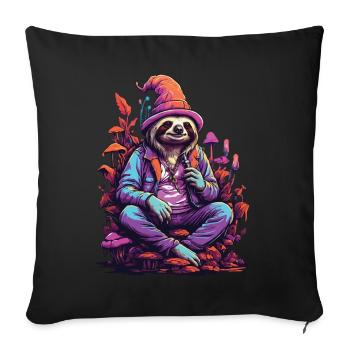 Sloth Psychedelic Art Woodland Mushrooms Music Festival - Sofa pillowcase 17,3'' x 17,3'' (45 x 45 cm) - black - Front