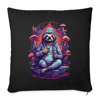 Paresseux des champignons de la forêt Art psychédélique Festival de musique - Housse de coussin décorative 45 x 45 cm - noir - Devant