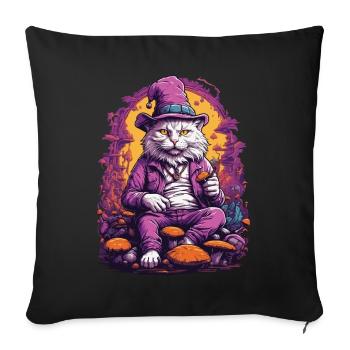 Cat Psychedelic Art Music Festival Woodland Mushrooms - Sofa pillowcase 17,3'' x 17,3'' (45 x 45 cm) - black - Front