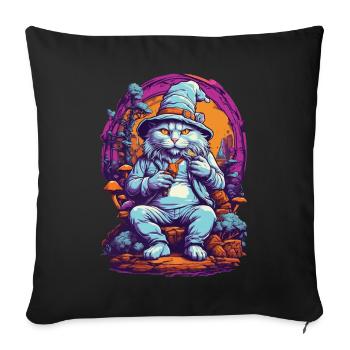 Champignons forestiers chat art psychédélique festival de musique - Housse de coussin décorative 45 x 45 cm - noir - Devant