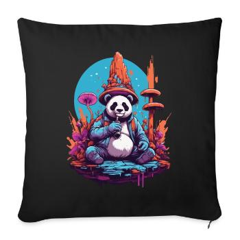 Panda Bear Art psychédélique Festival de musique champignons forestiers - Housse de coussin décorative 45 x 45 cm - noir - Devant