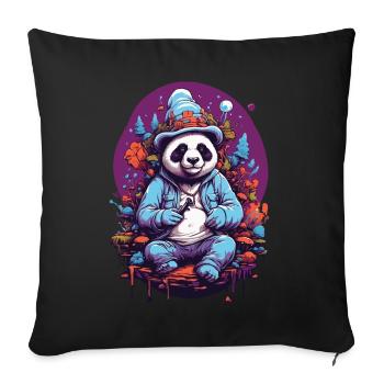 Panda ours psychédélique Art musique forêt champignons - Housse de coussin décorative 45 x 45 cm - noir - Devant