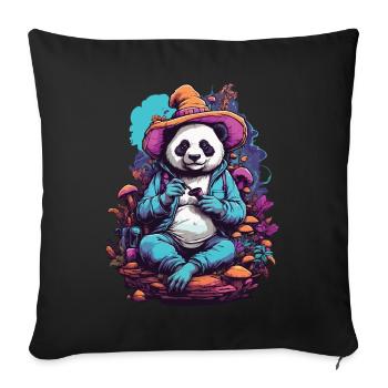 Panda Bear Art psychédélique Champignons de la forêt Festival de musique - Housse de coussin décorative 45 x 45 cm - noir - Devant