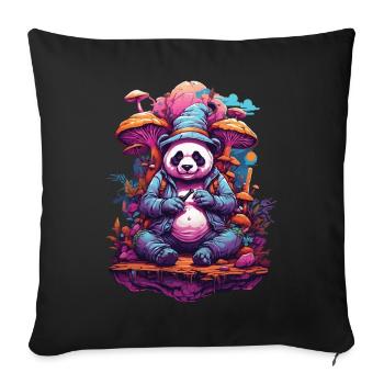 Panda Bear Art psychédélique Festival de musique champignons forestiers - Housse de coussin décorative 45 x 45 cm - noir - Devant