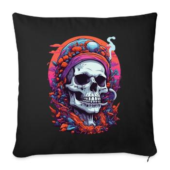 Crâne psychédélique forêt champignons Goa Trance Art - Housse de coussin décorative 45 x 45 cm - noir - Devant