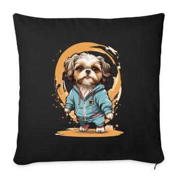 Jogging with your Shih Tzu companion - Sofa pillowcase 17,3'' x 17,3'' (45 x 45 cm) - black - Front