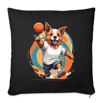 Chien mignon joueur de handball streetwear - Housse de coussin décorative 45 x 45 cm - noir - Devant