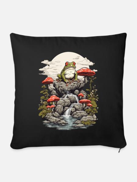 Goblincore kikker Streetwear esthetische Vintage - Sierkussenhoes, 45 x 45 cm - zwart