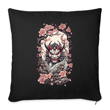 Fleur de cerisier Yokai Oni japonais démon Design - Housse de coussin décorative 45 x 45 cm - noir - Devant