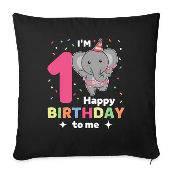 Elephant for 1st birthday for children one year old - Sofa pillowcase 17,3'' x 17,3'' (45 x 45 cm) - black - Front