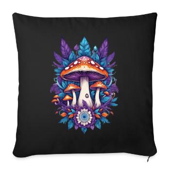 Mushrooms Feather Mandala Spiritual Design - Sofa pillowcase 17,3'' x 17,3'' (45 x 45 cm) - black - Front