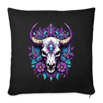 Bull Skull Feather Mandala Spiritual Design - Sofa pillowcase 17,3'' x 17,3'' (45 x 45 cm) - black - Front