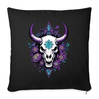 Bull Skull Feather Mandala Spiritual Design - Sofa pillowcase 17,3'' x 17,3'' (45 x 45 cm) - black - Front