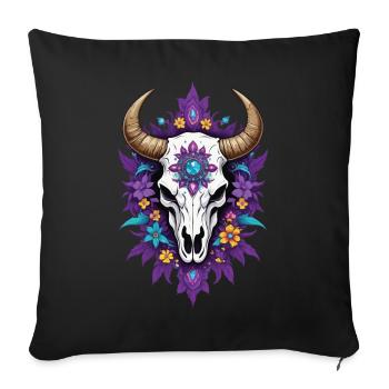 Feather Mandala Bull Skull Spiritual Design - Sofa pillowcase 17,3'' x 17,3'' (45 x 45 cm) - black - Front