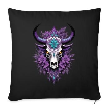 Bull Skull Feather Mandala Spiritual Design - Sofa pillowcase 17,3'' x 17,3'' (45 x 45 cm) - black - Front