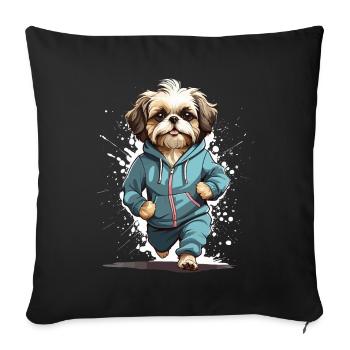 Shih Tzu Dog Streetwear Jogging Aesthetic Look - Sofa pillowcase 17,3'' x 17,3'' (45 x 45 cm) - black - Front