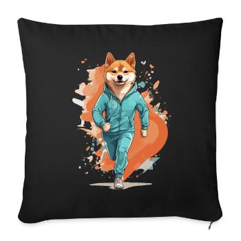 Shiba Chien Streetwear Jogging Style Esthétique - Housse de coussin décorative 45 x 45 cm - noir - Devant